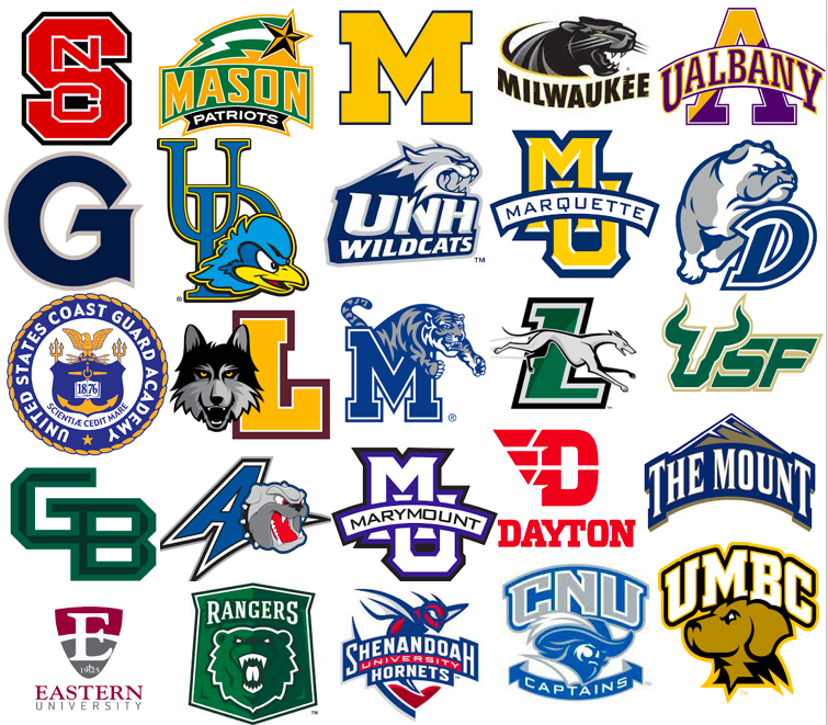 Logos of universities that made Division 1 offers to Nex-Gen coaches